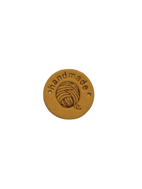 Leren label | rond 2.5 cm | per stuk | Handmade bolletje wol
