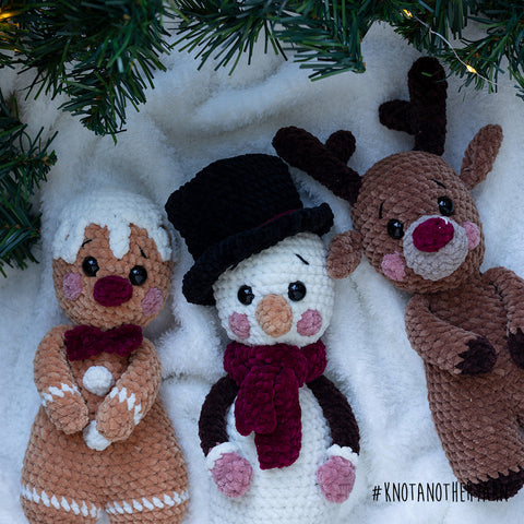 Garenpakket | Knotanotheryarn | Set Velvet Sneeuwpop, Peperkoekmannetje en Rendier