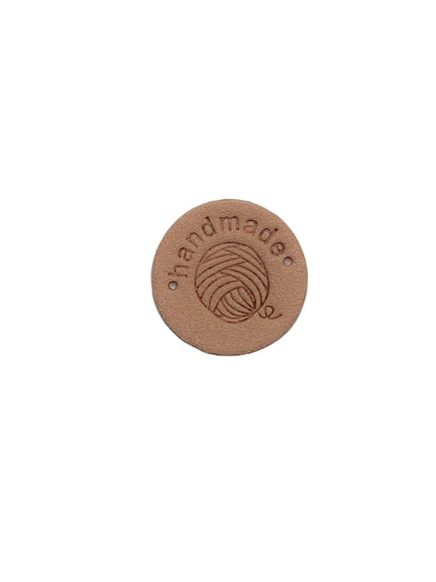 Leren label | rond 2.5 cm | per stuk | Handmade bolletje wol