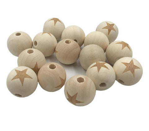 Blanke houten kralen | Rond met regenboog | 5 stuks | 20 mm