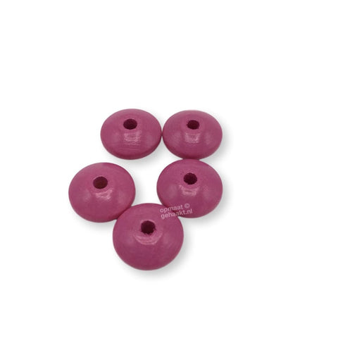 Gekleurde houten schijfkraal | 14 mm | 10 stuks | Magenta