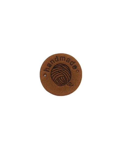 Leren label | rond 2.5 cm | per stuk | Handmade bolletje wol