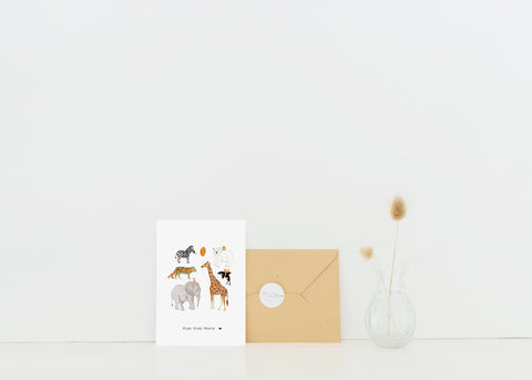 Wenskaart | Nadine Illustraties | Diertjes | Hiep hiep hoera
