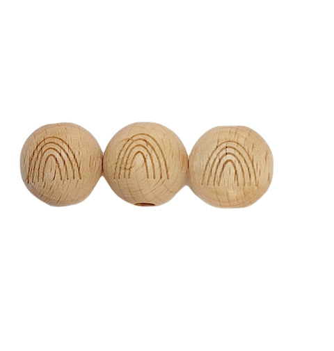 Blanke houten kralen | Rond met sterretje | 5 stuks | 20 mm