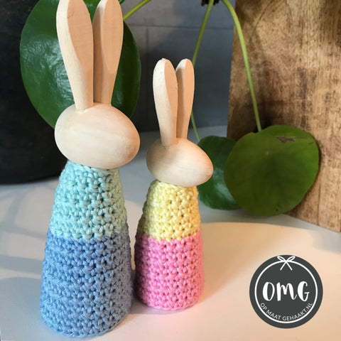 Houten paashaasjes | 2 stuks | 12 en 14 cm